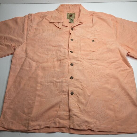Joe Marlin Mens Peach Tropical Palm Print Hawaiian Button Shirt Orange Sz Large - Picture 2 of 8